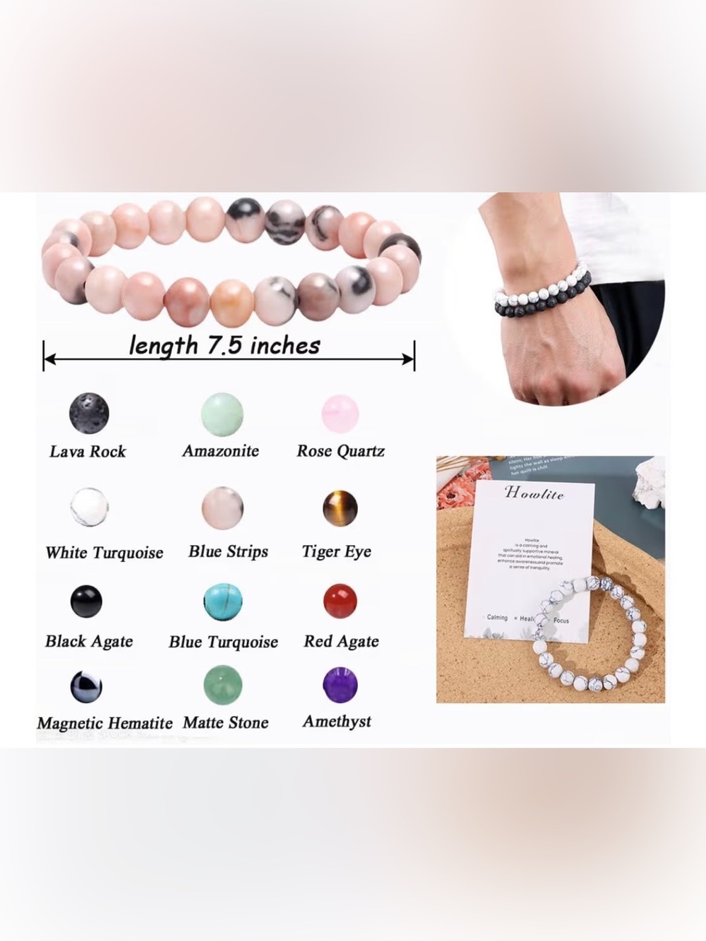 Rose Quartz Beaded Bracelet (CHOOSE 1) - Picture 2 of 7